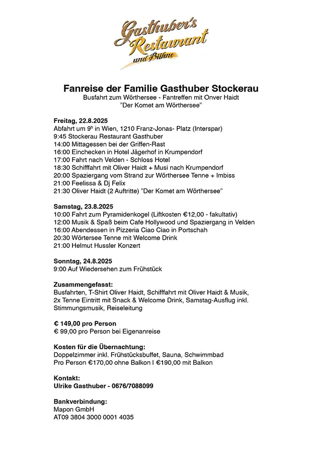 Oliver Haidt Fanreise ab Wien zum Wörthersee-Fantreffen 2025