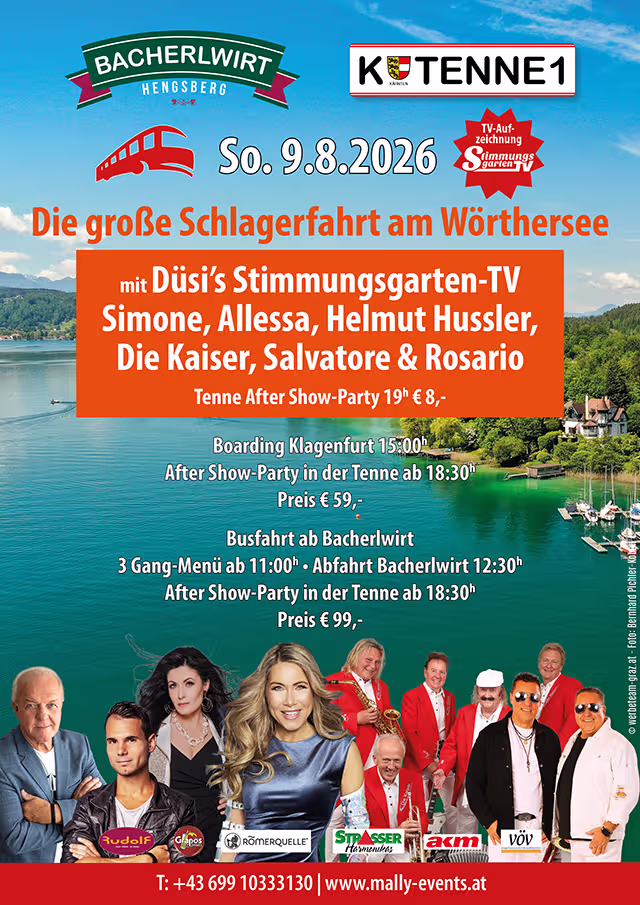 Schlagerfahrt am Wörthersee und Aftershow-Party in der Tenne